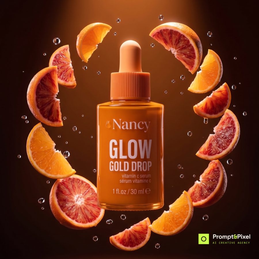 Glow Gold Drop citrus ring key visual — beauty product ad