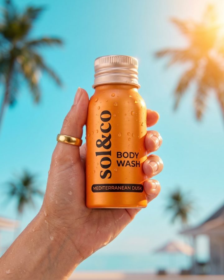 Sol&co body wash in-hand shot — e-commerce ad visual